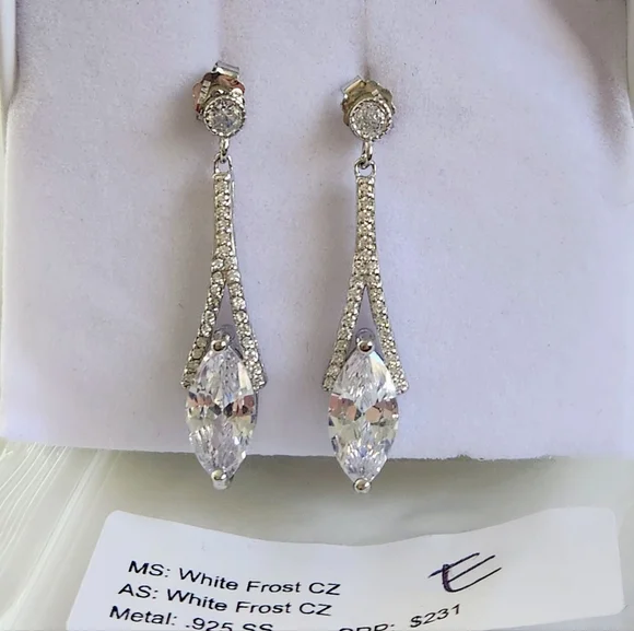 NWT Ryze White Frost Cubic Zirconia .925 Sterling Silver Dangle Earrings - Picture 6 of 9